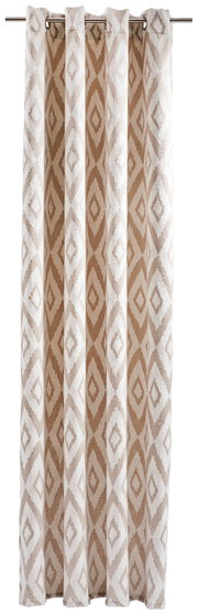 Ösenschal mit geometrischem Muster in Beige und Weiß, frontal aufgenommen.