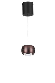 Moderne LED-Hängeleuchte in dunklem Metallfinish, von unten betrachtet.