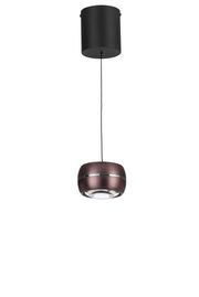 Moderne LED-Hängeleuchte in dunklem Metallfinish, von unten betrachtet.