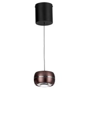 Moderne LED-Hängeleuchte in dunklem Metallfinish, von unten betrachtet.