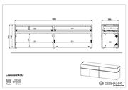 Technische Zeichnung eines TV-Lowboards mit den Maßen: Breite 180 cm, Höhe 57/55 cm, Tiefe 40 cm. Front- und Seitenansicht des Möbelstücks.