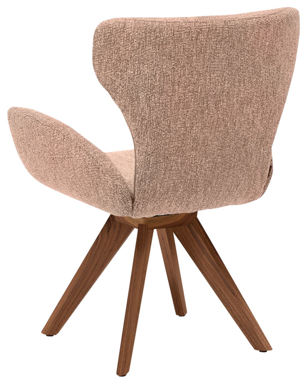 Musterring Armlehnstuhl MR JUSTB! Rückansicht eines Armlehnstuhls mit braunem Stoffbezug und Holzbeinen