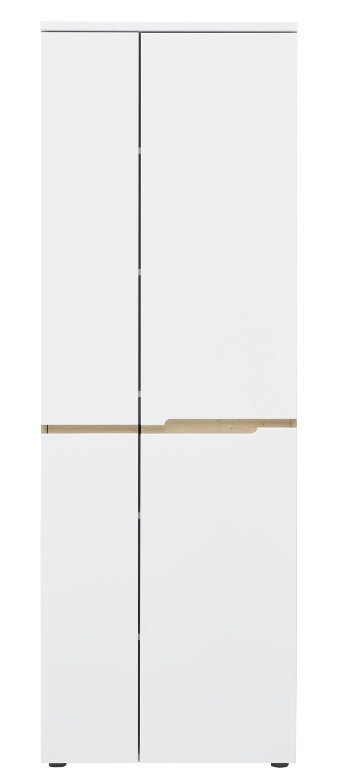 XORA Garderobenschrank MEMPHIS Moderner weißer Garderobenschrank mit Holzgriff, Frontalansicht