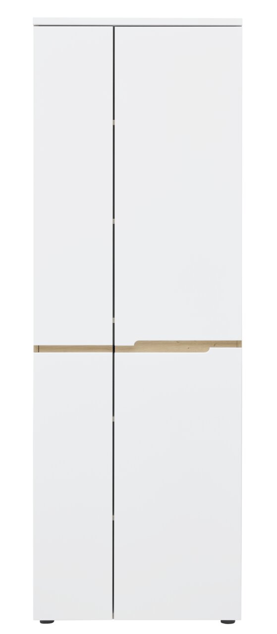 XORA Garderobenschrank MEMPHIS Moderner weißer Garderobenschrank mit Holzgriff, Frontalansicht