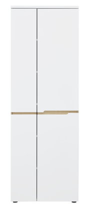 Moderner weißer Garderobenschrank mit Holzgriff, Frontalansicht