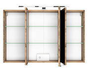 Spiegelkast met houten frame en glazen legplanken, vooraanzicht