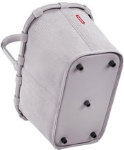 Grauer Einkaufskorb mit stabilen Griffen und vier Standfüßen, seitliche Perspektive