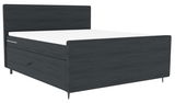 Boxspringbett in dunklem Holzdesign, seitliche Perspektive