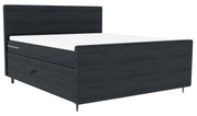 Boxspringbett in dunklem Holzdesign, seitliche Perspektive