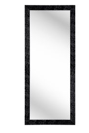Rechteckiger Spiegel mit schwarzem, strukturiertem Rahmen, frontal abgebildet.