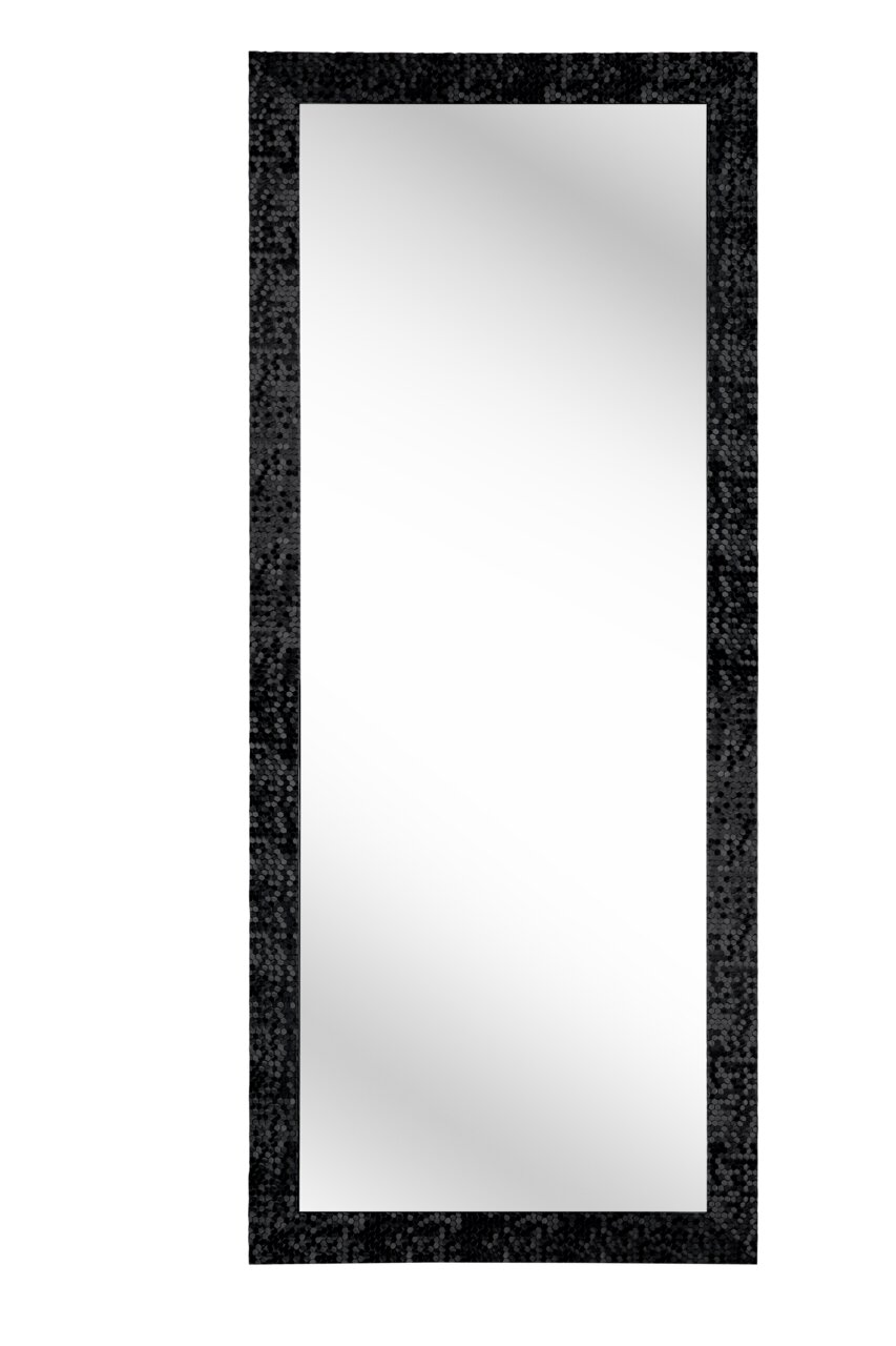 Rechteckiger Spiegel mit schwarzem, strukturiertem Rahmen, frontal abgebildet.