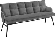 Graue Polsterbank mit schwarzem Metallgestell, seitliche Perspektive
