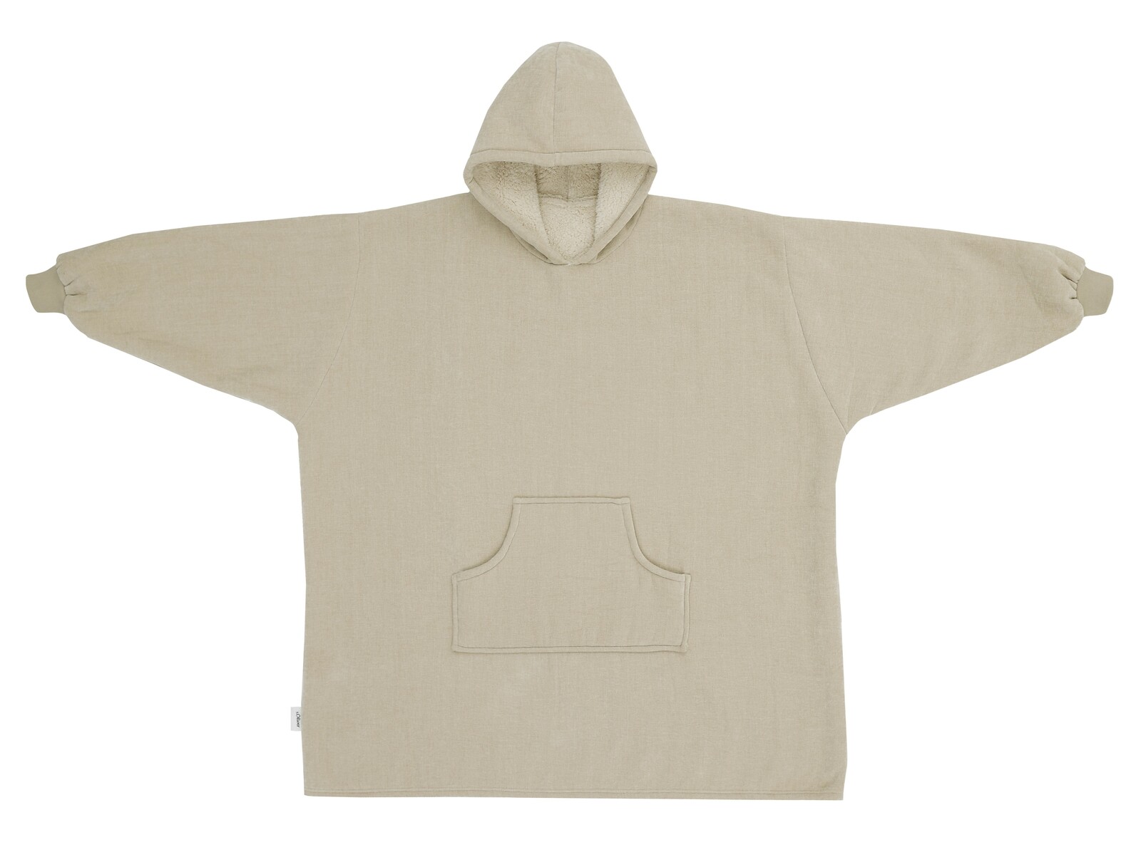 Beiger Lounge Hoodie mit Kapuze und Kängurutasche, Vorderansicht