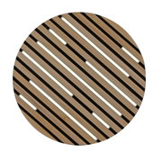 Runde Wand- und Deckenleuchte mit diagonalen Holzlamellen und integrierter Beleuchtung, Draufsicht.