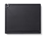 Schwarzer Messerblock von oben gesehen, rechteckige Form mit abgerundeten Ecken.