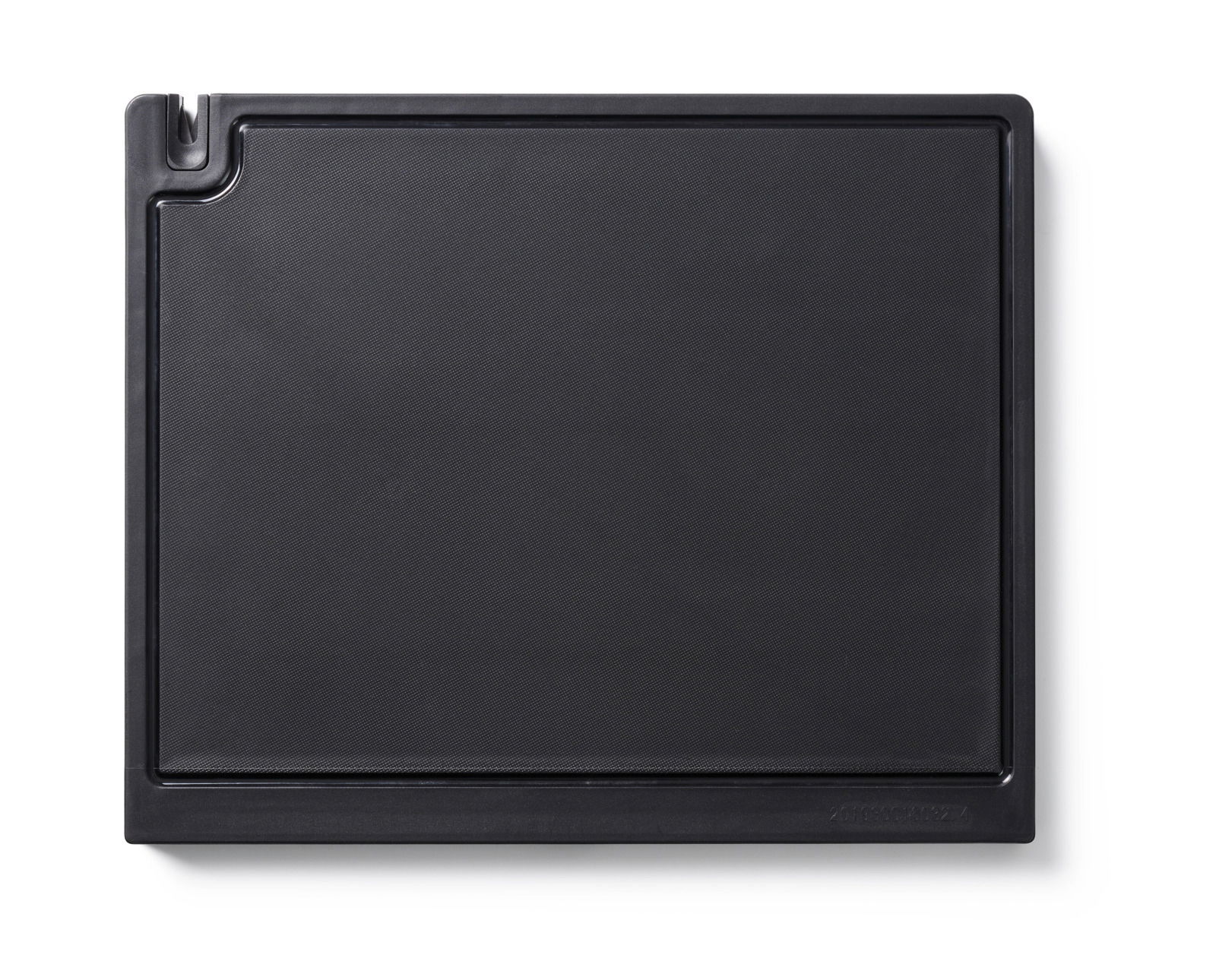 Schwarzer Messerblock von oben gesehen, rechteckige Form mit abgerundeten Ecken.
