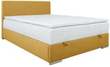 Boxbett 140 in gelber Farbe, seitliche Perspektive, mit weißer Matratze und Kopfteil.