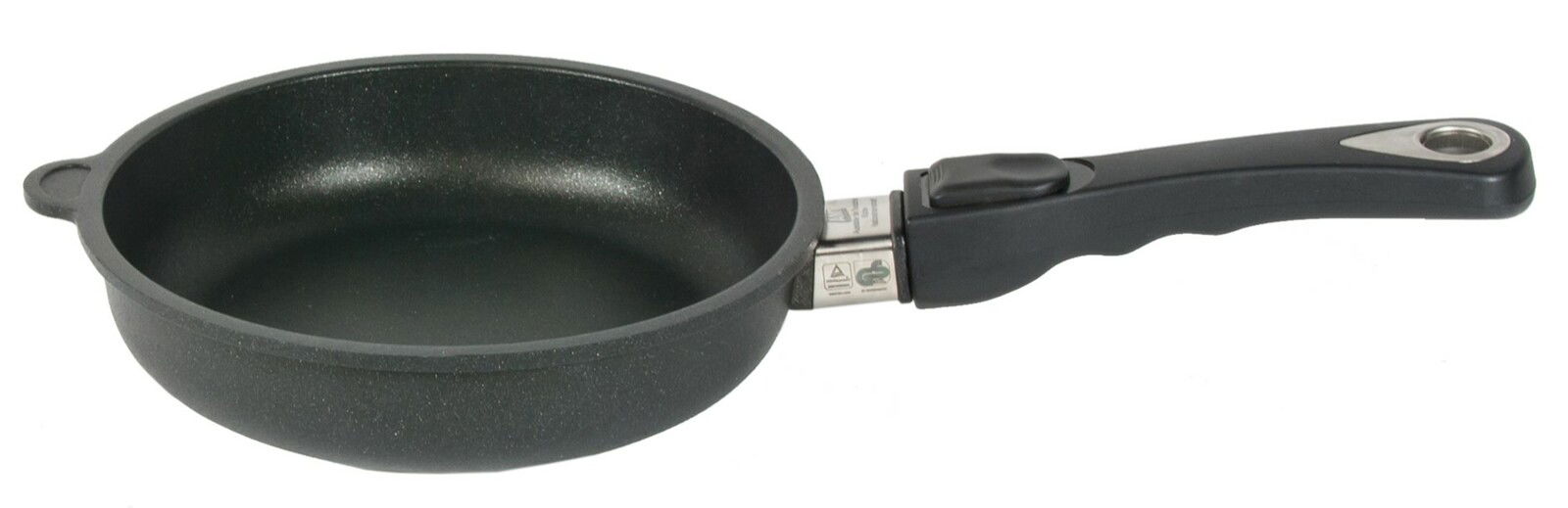 Bratpfanne mit abnehmbarem Griff, seitliche Perspektive