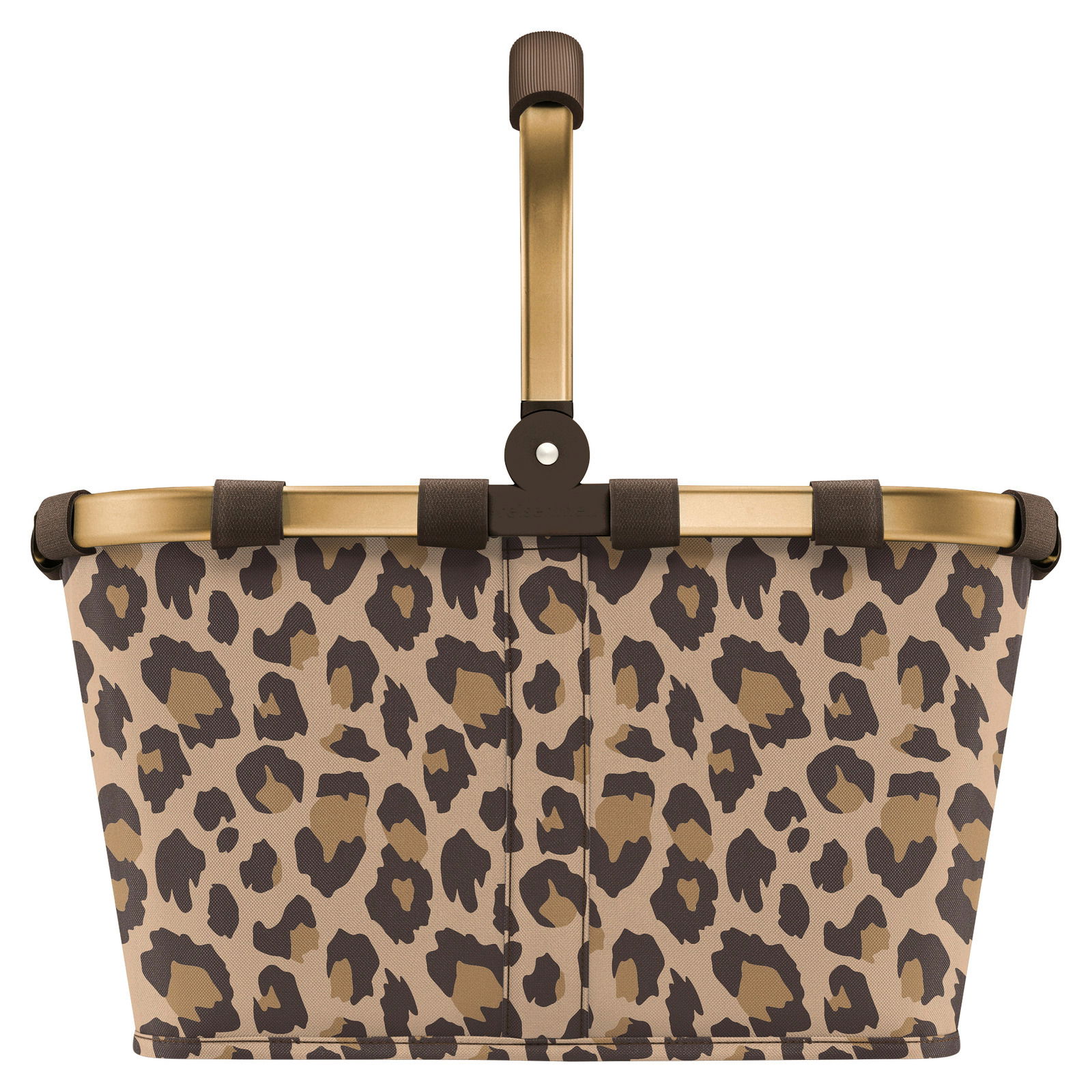 Leopardenmuster-Einkaufskorb mit goldfarbenem Rahmen, Vorderansicht