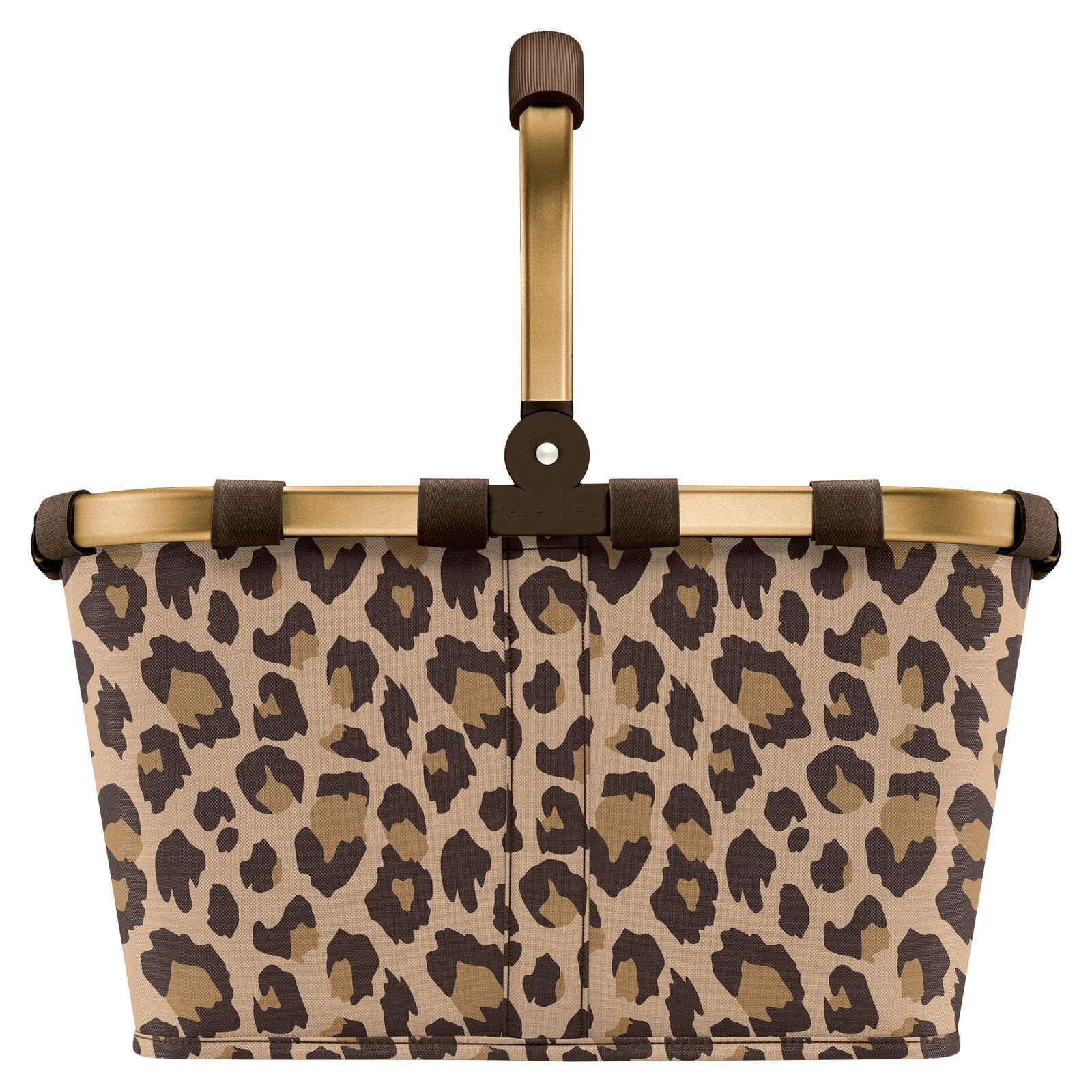 Leopardenmuster-Einkaufskorb mit goldfarbenem Rahmen, Vorderansicht