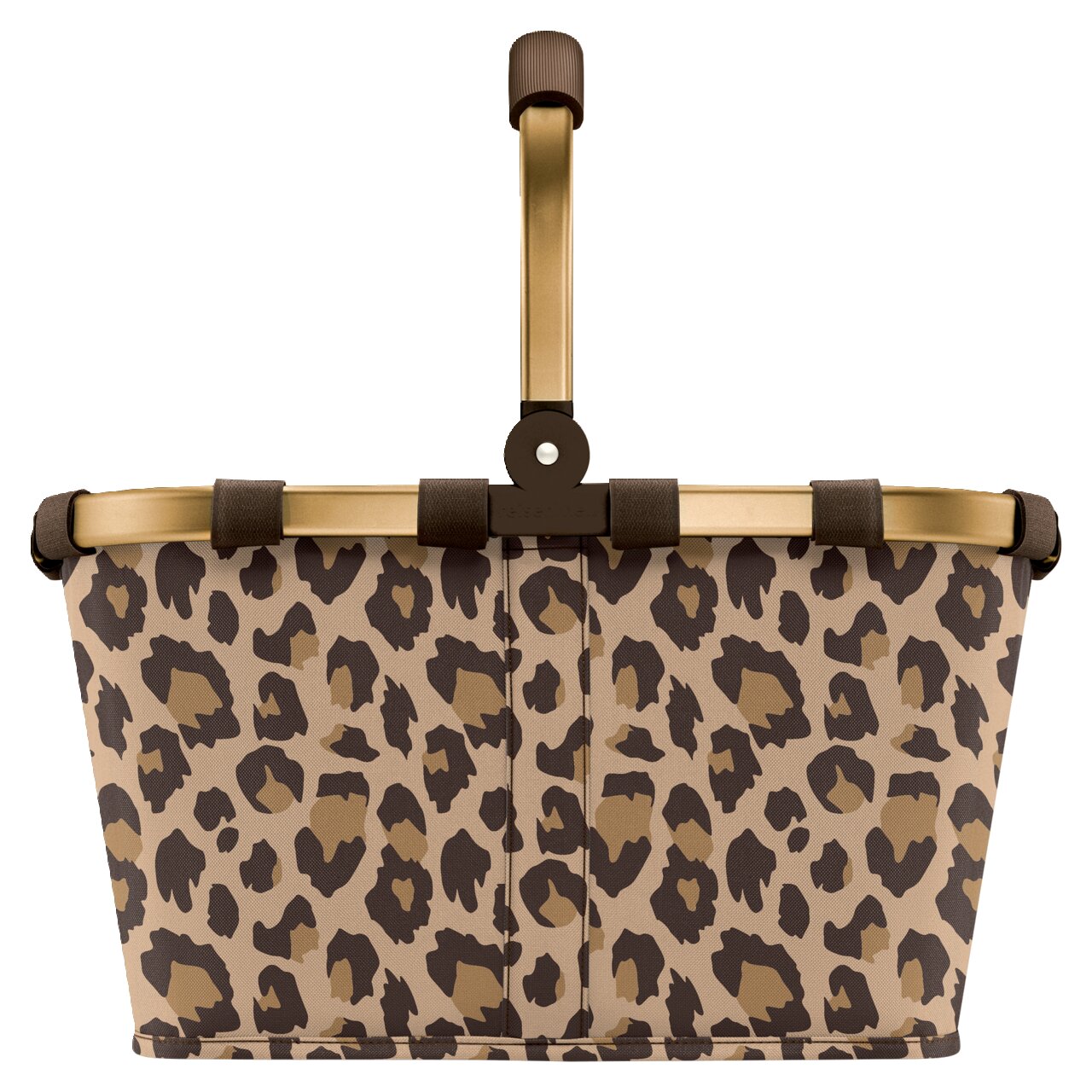 Leopardenmuster-Einkaufskorb mit goldfarbenem Rahmen, Vorderansicht
