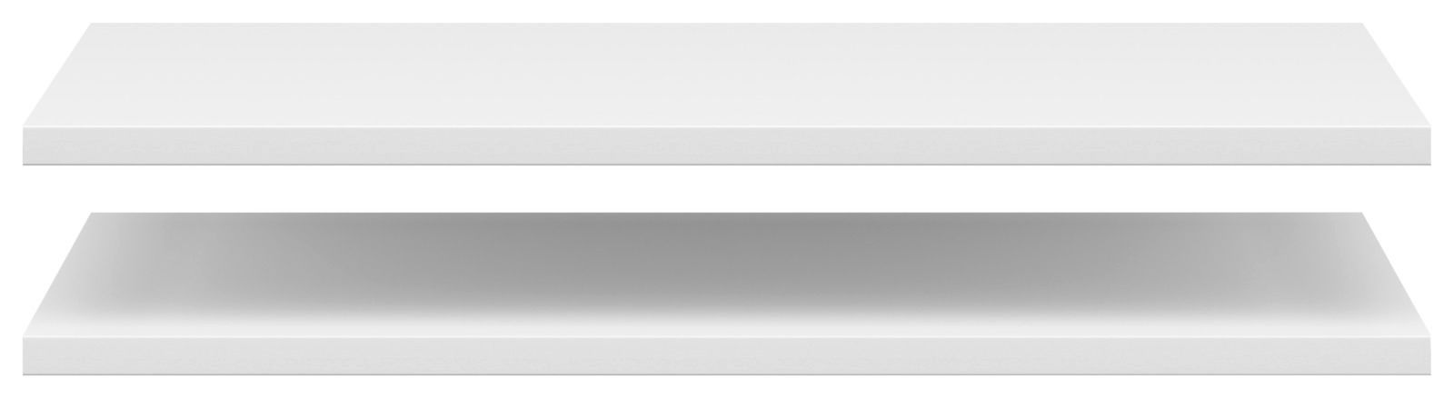 Zwei weiße Einlegeböden in frontaler Ansicht, übereinander schwebend.