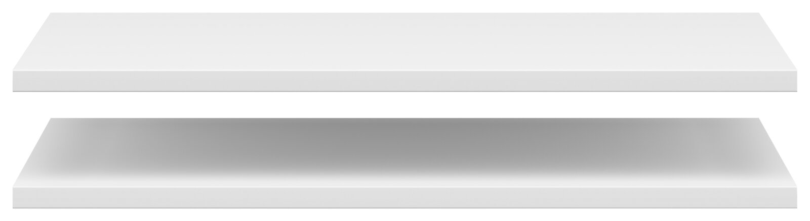 Zwei weiße Einlegeböden in frontaler Ansicht, übereinander schwebend.