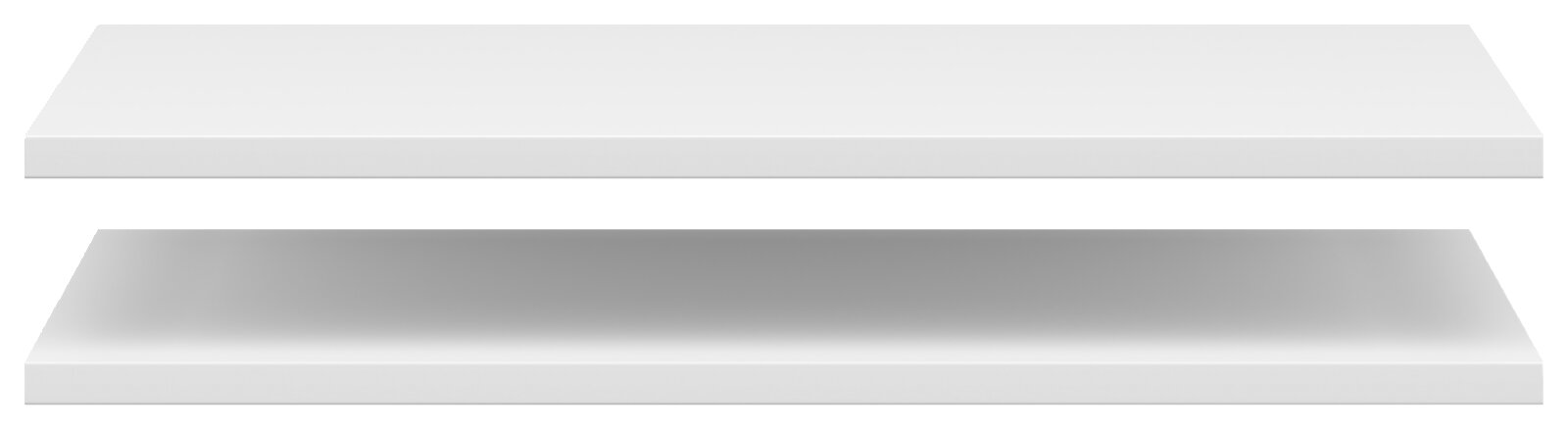 Zwei weiße Einlegeböden in frontaler Ansicht, übereinander schwebend.