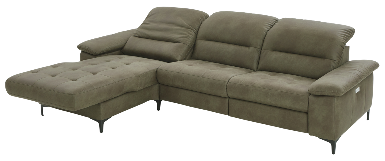 Braune Longchairkombination mit drei Sitzplätzen und einer Liegefläche, seitliche Perspektive