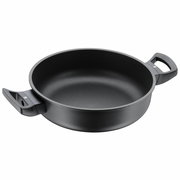 Schwarze Servierpfanne PermaDur Excelle mit zwei Griffen, Ansicht von oben.