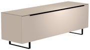 Modernes TV-Lowboard der Serie BORMIO in Beige mit schwarzem Metallgestell, seitliche Perspektive