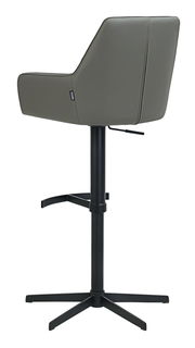 Rückansicht eines modernen Barhockers mit grauem Sitz und schwarzem Metallgestell
