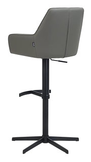 Rückansicht eines modernen Barhockers mit grauem Sitz und schwarzem Metallgestell