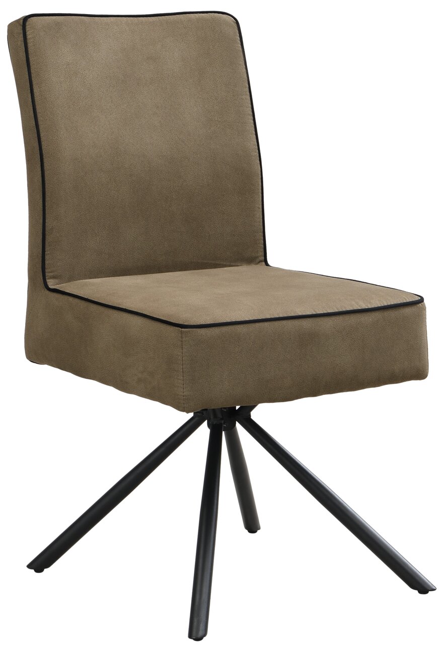 Z2 Stuhl ELMAR Moderner Stuhl mit braunem Stoffbezug und schwarzem Metallgestell, seitliche Perspektive