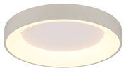Runde LED-Deckenleuchte in Seitenansicht mit weißem Gehäuse und leuchtendem Rand