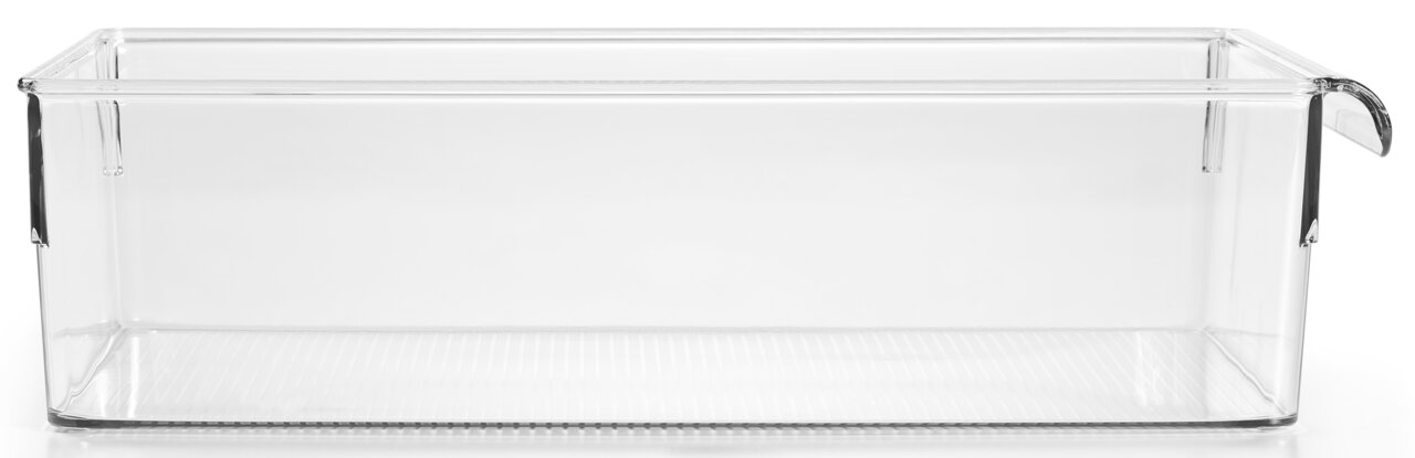 Transparenter rechteckiger Organizer aus Kunststoff, seitliche Perspektive