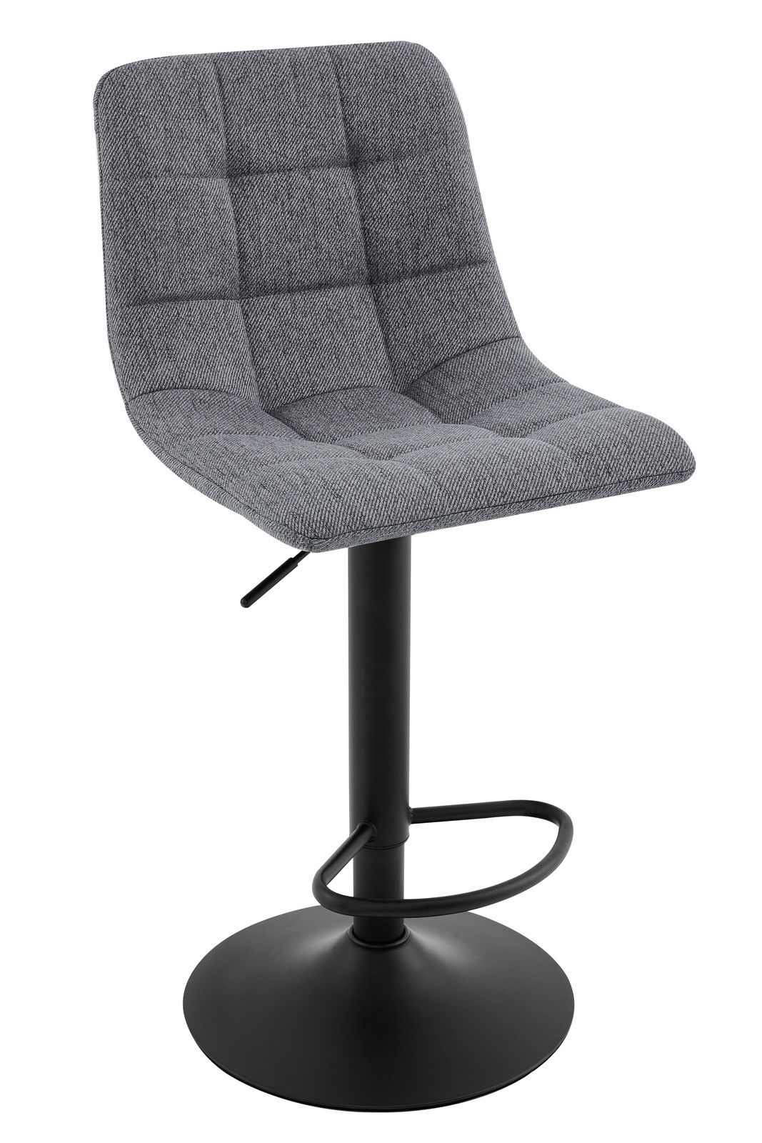 Stylife Barkruk JEFF Grauer Barhocker mit gepolsterter Sitzfläche und schwarzem Metallfuß, seitliche Perspektive