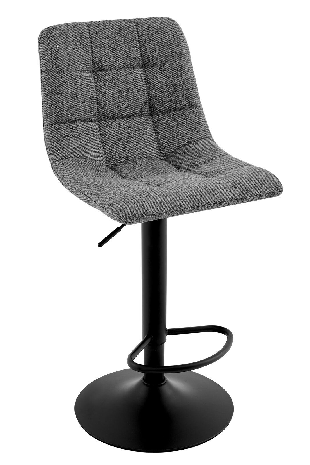 Stylife Barhocker JEFF Grauer Barhocker mit gepolsterter Sitzfläche und schwarzem Metallfuß, seitliche Perspektive