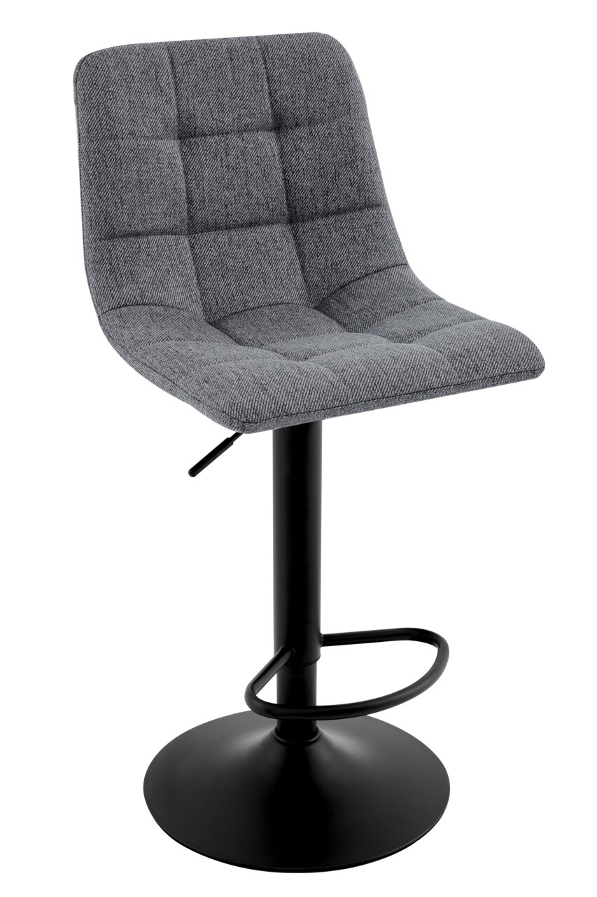 Stylife Barhocker JEFF Grauer Barhocker mit gepolsterter Sitzfläche und schwarzem Metallfuß, seitliche Perspektive