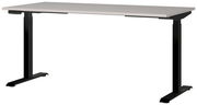 Moderner E-Schreibtisch 160x80 mit schwarzem Gestell und grauer Tischplatte, seitliche Perspektive