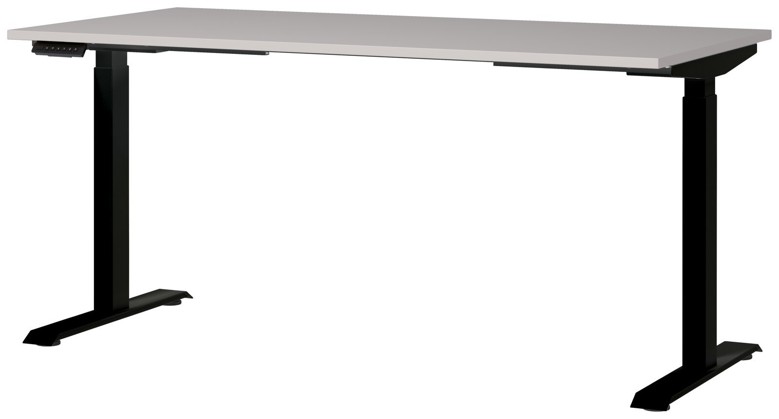 E-Serie E-Schreibtisch E-SYSTEM Moderner E-Schreibtisch 160x80 mit schwarzem Gestell und grauer Tischplatte, seitliche Perspektive