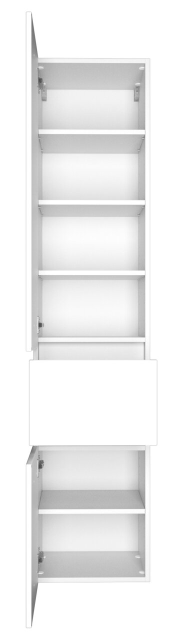 Hoge kast met meerdere planken en een lade, vooraanzicht