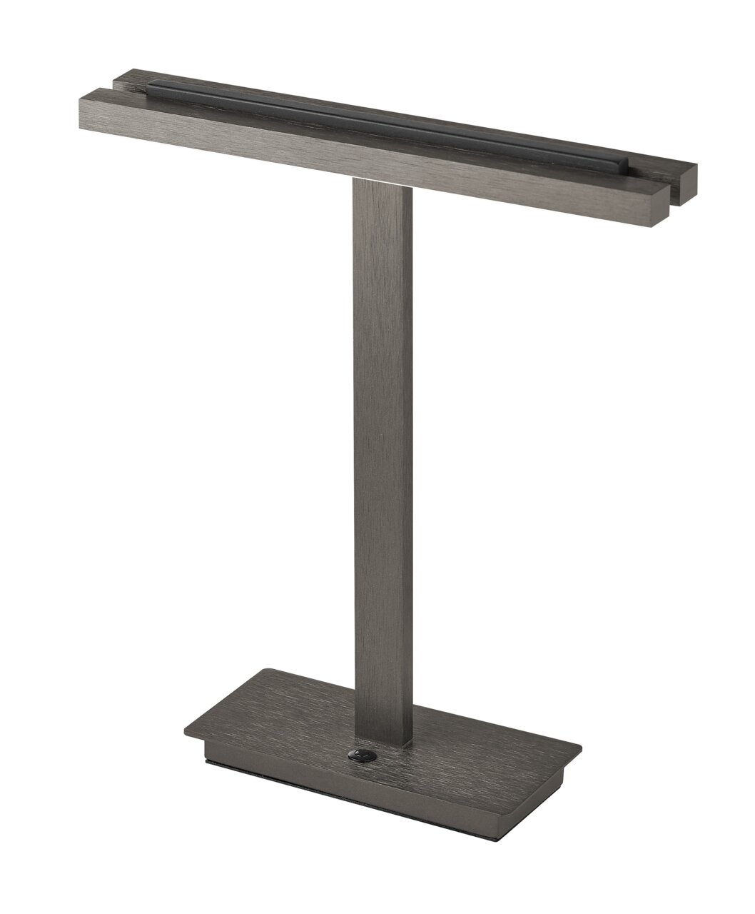 Moderne LED-tafellamp BEN in zijaanzicht, met een slank, rechthoekig ontwerp en een matte metalen afwerking.