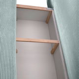 Innenansicht eines Funktionssofas mit Holzrahmen und grüner Polsterung, von oben betrachtet.