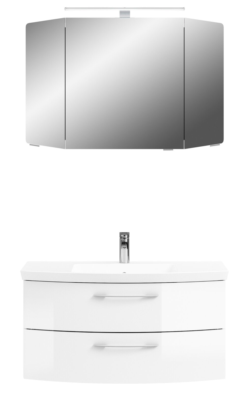 Moderne Badkombination mit Spiegelschrank und Waschbeckenunterschrank, Frontalansicht