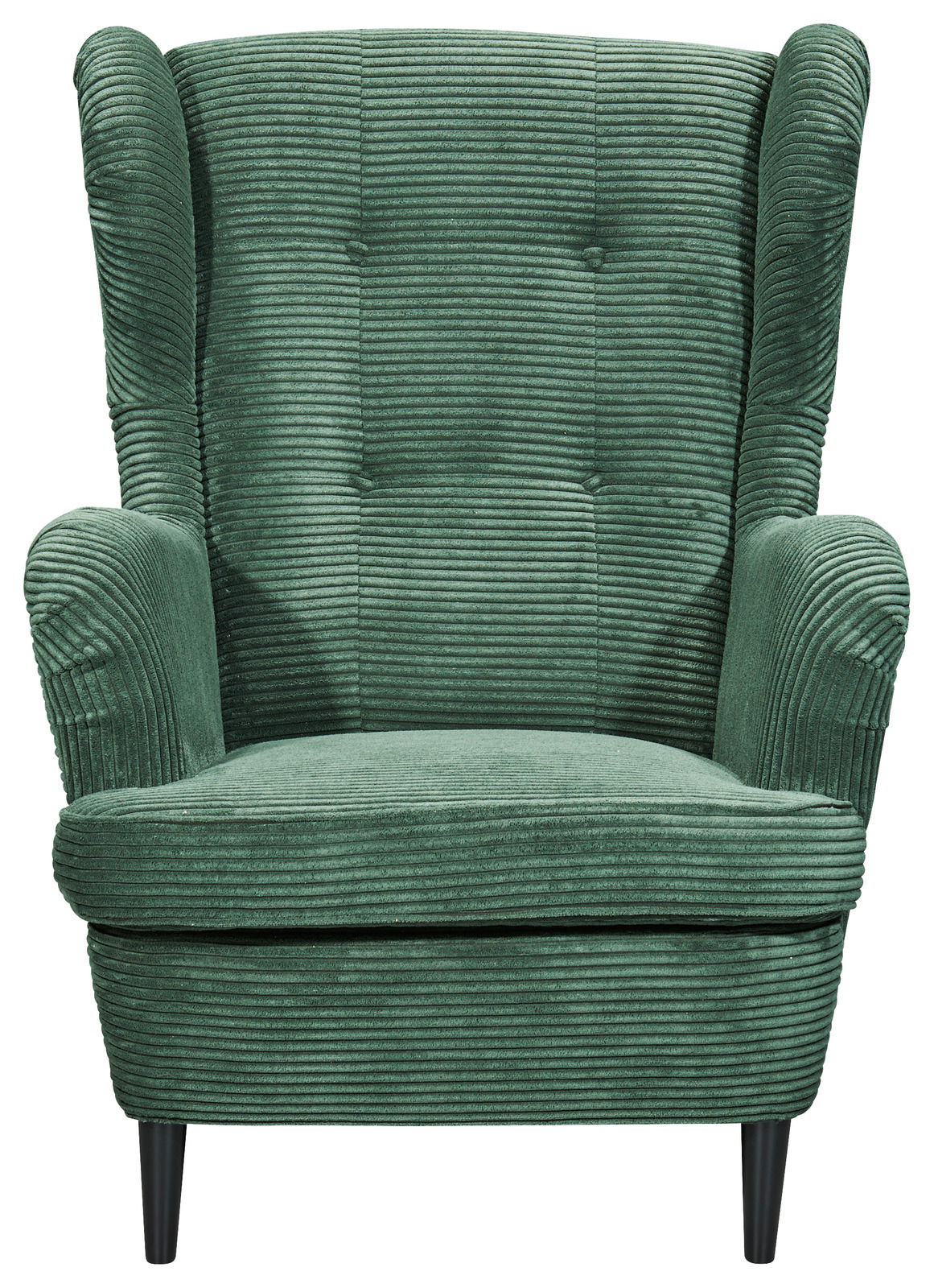 Grüner Sessel mit geripptem Stoff, Frontalansicht