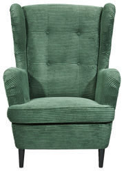 Grüner Sessel mit geripptem Stoff, Frontalansicht