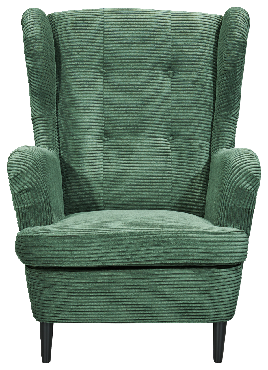 Grüner Sessel mit geripptem Stoff, Frontalansicht