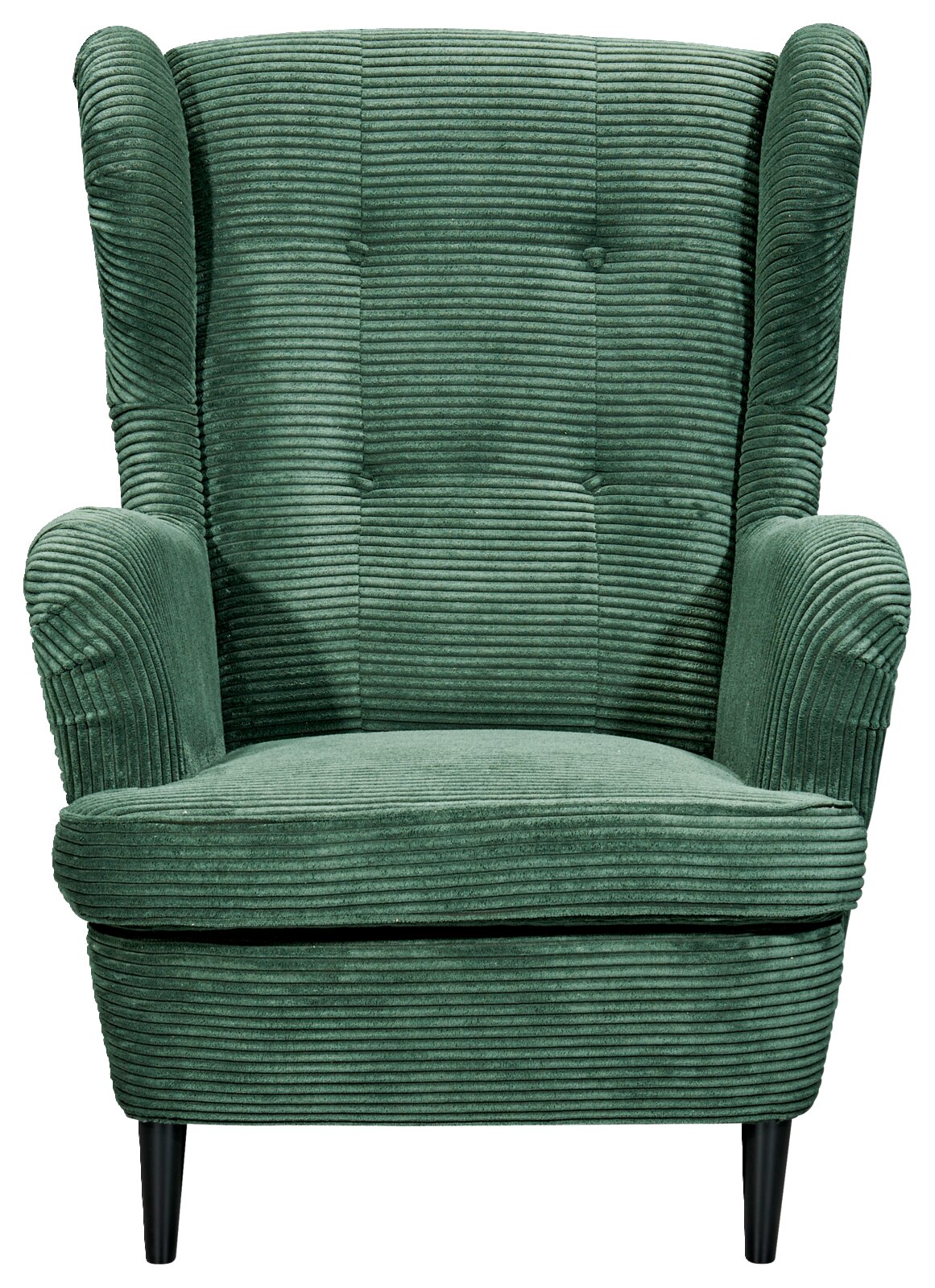 Grüner Sessel mit geripptem Stoff, Frontalansicht