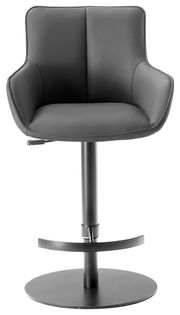 Moderner schwarzer Barhocker mit gepolsterter Rückenlehne und Sitzfläche, Frontalansicht